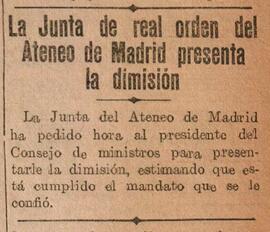1930-02-05. La Junta de real orden del Ateneo de Madrid presenta la dimisión. El Liberal (Madrid)