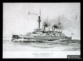 Barco de batalla alemán "Kaiser Friedrich III" . (Dibujo de W. Fred Mitchell. 1899)
