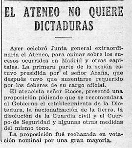 1931-05-13. El Ateneo no quiere dictaduras. Ahora (Madrid)