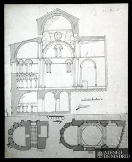 Sección longitudinal de la iglesia de Santa María en el Castillo de Loarre (Huesca ). Planta de l...