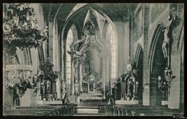 Tarjeta postal de vista interior de la St. Emmeranskirche en Maguncia editada por Ludwig Feist