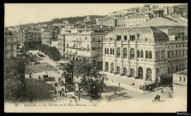 Tarjeta postal del Teatro Nacional de Argelia y la Place Bresson con felicitación navideña de Dic...