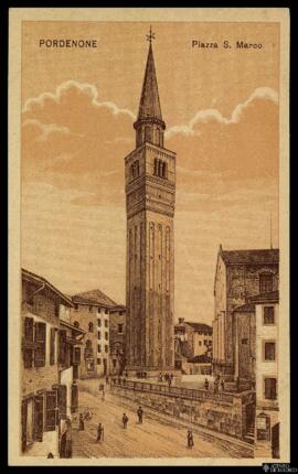 Tarjeta postal de [reproducción de un grabado] de la Piazza San Marco de Pordenone editada por R....