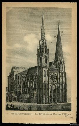 Tarjeta postal de grabado de vista exterior de la Catedral de Chartres editada por Lévy et Neurde...