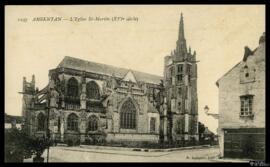 Tarjeta postal de vista exterior de la Iglesia de San Martín o Église Saint-Martin en Argentan ed...