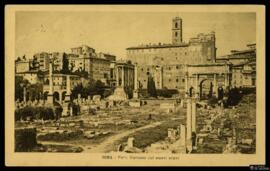 Tarjeta postal de las nuevas excavaciones en el Foro Romano de Roma remitida por Betty Lunn a Mrs...