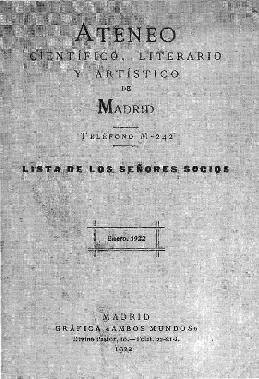 Lista de señores socios del Ateneo Científico, Literario y Artístico de Madrid en enero de 1922