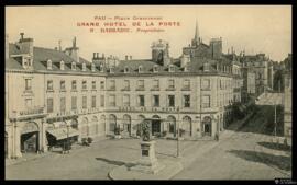 Tarjeta postal de vista exterior del Grand Hotel de la Poste, propiedad de H. Dabbadie, en la Pla...