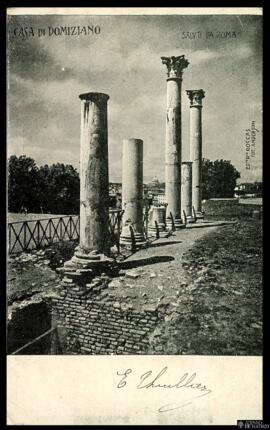 Tarjeta postal de las ruinas de la Casa de Domiciano en Roma editada por Roccas, fotografía de An...