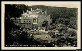 Tarjeta postal de vista panorámica del Hans Hübner's Schlosshotel en la zona Cobenzl de las afuer...