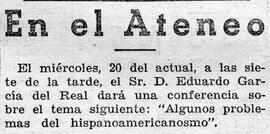 1932-01-09. Conferencia de Eduardo García del Real sobre hispanoamericanismo. Luz (Madrid)