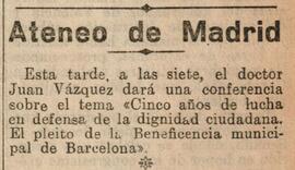 1930-04-10. Anuncio de la conferencia del doctor Juan Vázquez. El Liberal (Madrid)