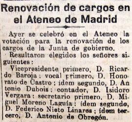 1931-05-31. Renovación de cargos en el Ateneo de Madrid. El Liberal (Madrid)