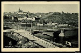 Tarjeta postal de vista panorámica del Puente Čechův y el Castillo de Praga o Pražský hrad