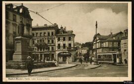 Tarjeta postal de la Leopoldsplatz en Baden-Baden editada por el Verlag Gebrüder Metz