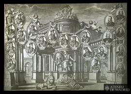 
Grabado con efigies de emperadores de España y de Hispanoamérica
