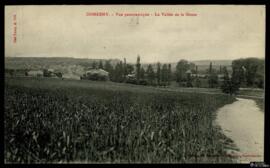 Tarjeta postal circulada de vista panorámica de Domrémy-la-Pucelle y el Valle de Meuse editada po...