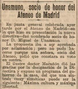 1930-03-29. Unamuno, socio de honor del Ateneo de Madrid. Presentación de la nueva Junta de Gobie...