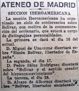 1930-12-13. Conferencias sobre Simón Bolívar. El Liberal (Madrid)
