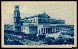 Tarjeta postal de vista exterior de la Basílica de San Pablo Extramuros de Roma editada por S. T. A.