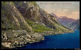 Tarjeta postal a color de vista panorámica del la Limonaia del Castèl en Limone sul Garda