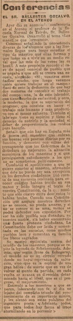 1930-05-22. Extracto de la conferencia de José Ballester Gozalvo . El Liberal (Madrid)