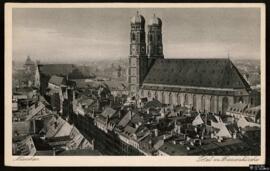 Tarjeta postal de vista panorámica Frauenkirche en Múnich editada por el Emil Köhn Kunstverlag