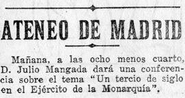 1931-07-12. Anuncio de conferencia de Julio Mangada. El Liberal (Madrid)