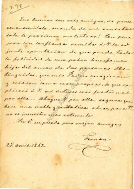 1862-04-25. Carta de Cecilia Böhl de Faber a Miguel Velarde