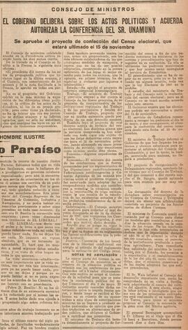 1930-04-30. El Gobierno autoriza la conferencia de Miguel de Unamuno en el Ateneo de Madrid. El L...