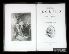 Portada y grabado del libro "Histoire de Gil Blas de Santillane par le sage précédée d'une i...