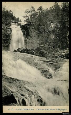 Tarjeta postal de vista del paisaje de las cascadas del Puente de España o Pont d'Espagne en los ...