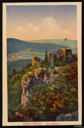 Tarjeta postal pintada a color del Castillo o Altes Schloss en Baden-Baden, editada por el Verlag...