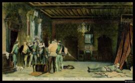 Tarjeta postal de reproducción a color de la obra de Paul Delaroche El asesinato del Duque de Gui...