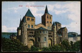 Tarjeta postal circulada a color de la Catedral e Iglesia de Nuestra Señora en Tréveris remitida ...