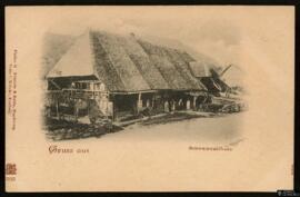 Tarjeta postal de vista exterior de una casa-establo de la Selva Negra o Schwarzwaldhaus editada ...