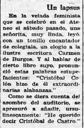 1931-10-08. Anécdota en una velada feminista. Ahora (Madrid)