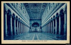Tarjeta postal de vista interior de la Basílica de San Pablo Extramuros de Roma editada por S. T. A.