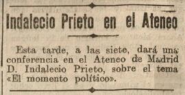 1930-04-25. Anuncio de la conferencia de Indalecio Prieto. El Liberal (Madrid)