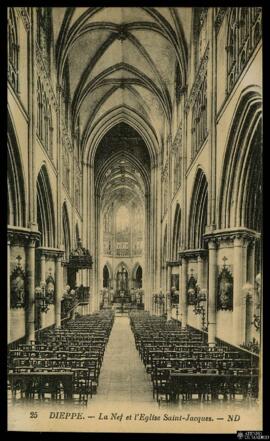 Tarjeta postal de vista interior de la Nave de la Église Saint-Jacques en Dieppe editada por Lévy...