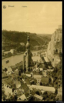 Tarjeta postal de vista panorámica de la Colegiata de Nuestra Señora en Dinant editada por Nels e...