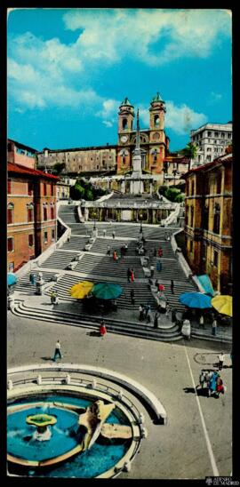 Tarjeta postal circulada a color de vista panorámica de la Scalinata Trinità dei Monti de Roma re...