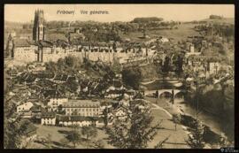 Tarjeta postal de vista general de Friburgo editada en Lausana por Louis Burgy con carta no circu...