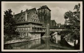 Tarjeta postal del Puente del Ahorcado o Henkersteg en Núremberg