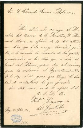 1870-02-13. Carta de Antonio Cánovas del Castillo