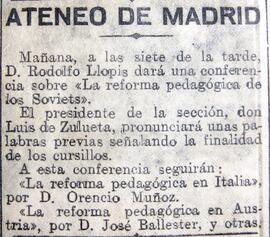 1930-12-11. Conferencias de Rodolfo LLopis y otros. El Liberal (Madrid)