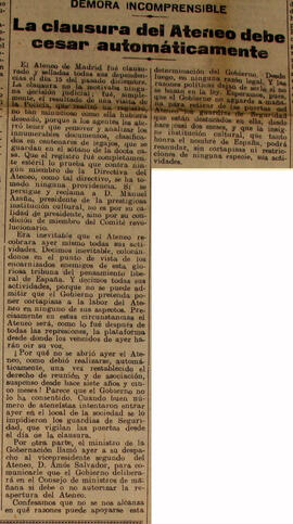 1931-02-10. La clausura del Ateneo debe cesar automáticamente. El Liberal (Madrid)