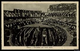 Tarjeta postal de grabado de vista interior del Coliseo de Roma editada por Cesare Capello en Milán