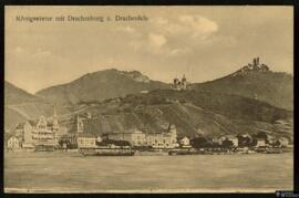 Tarjeta postal de vista panorámica de Königswinter con el Palacio Drachenburg y el monte Drachenfels