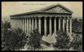 Tarjeta postal de vista exterior de la Iglesia de la Madeleine o Église de la Madeleine de París ...